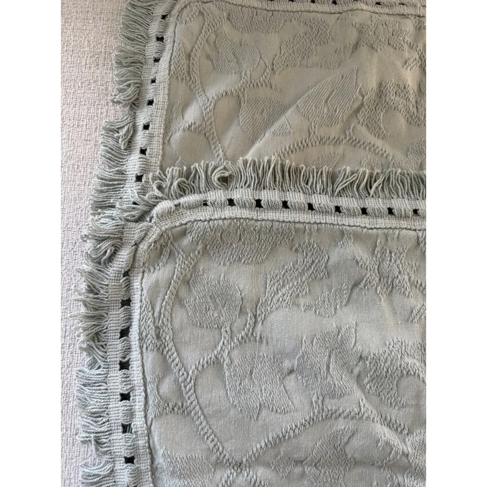 Crown Crafts Set of 2 Chenille Fringe Bed Pillow Shams Blue Standard Size